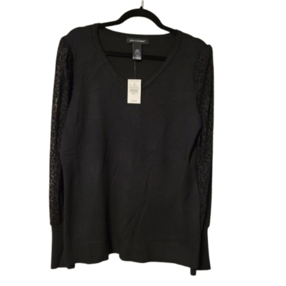 Ashley Stewart Black Leopard Burnout Sleeve Sweater Size 14/16​​​​​​​​​​